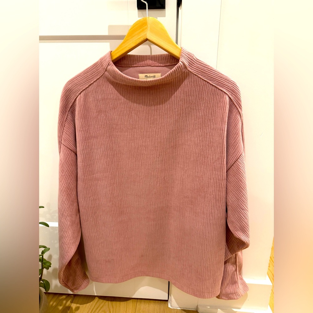 NWT Madewell Striped Jacquard Funnelneck Top In Dull Pink Size Large